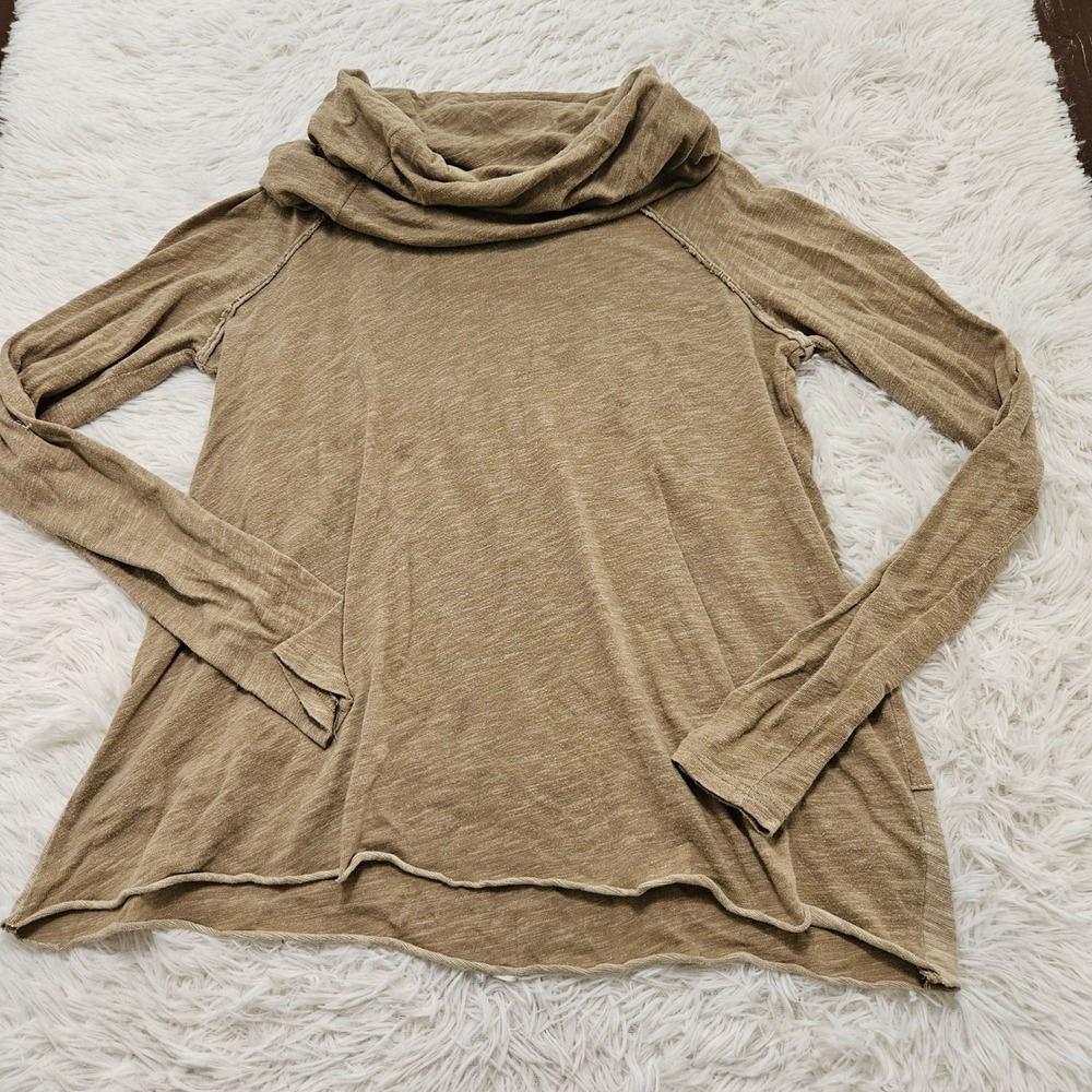 Free People Beach Green Cocoon Cowl Neck Boho Long‎ Sleeve Two Body Shirt Sz M/L